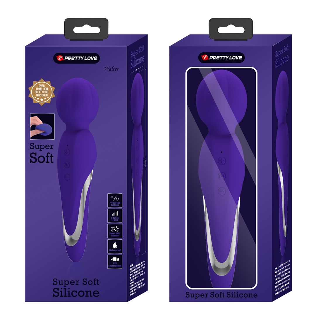 Walter Massage Vibrator, 7 Vibration Modes & 5 Intensities, Silicone, USB,  Purple, 21.6 cm